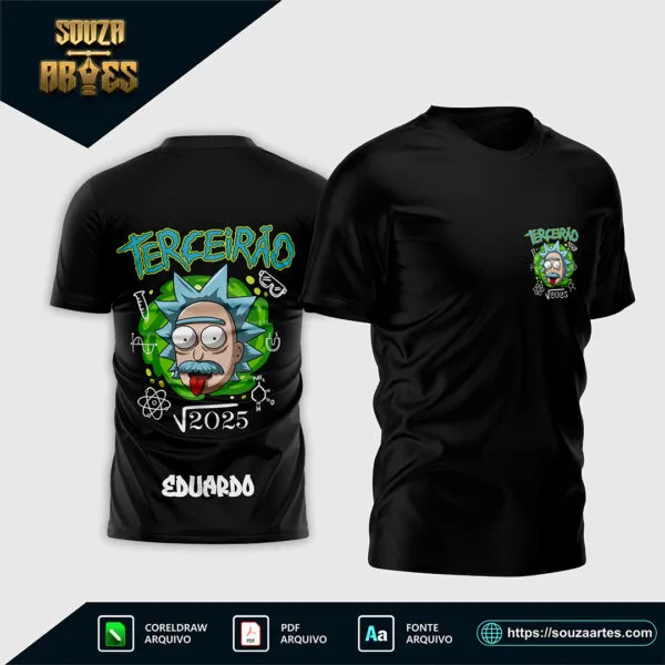Design vetorial da Arte Vetor Camisa Terceirão Rick-Einstein 2025, editável em Corel Draw X7, PDF e Fonte TTF