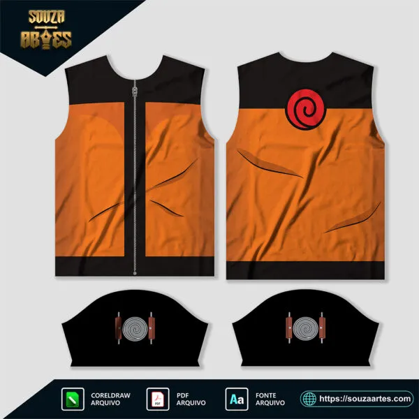 Arte Vetor Camisa Naruto Uzumaki, design inspirado no personagem de anime, ideal para personalizações em camisetas.