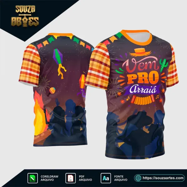 Estampa Vetor Camisa São João 2025 - Vem Pro Arraiá em Corel Draw X7