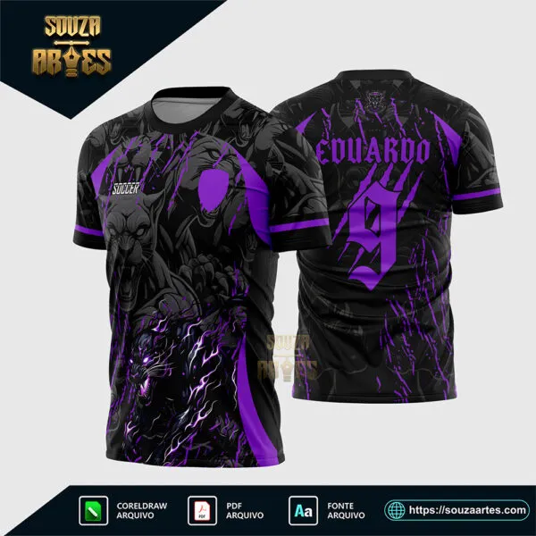 Arte Vetor Camisa Interclasse Pantera Negra Fogo Roxo Corel Draw para sublimação