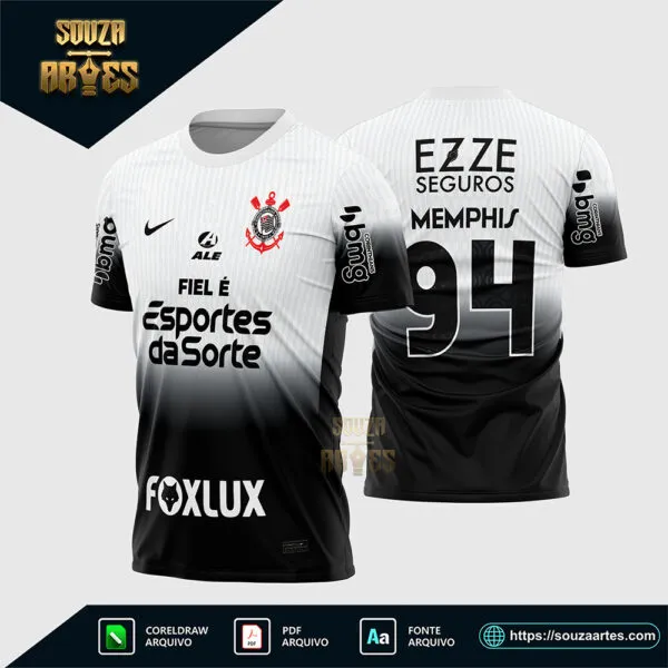 Arte Vetor Camisa Corinthians Titular 2024 2025 Corel Draw X7 para sublimação