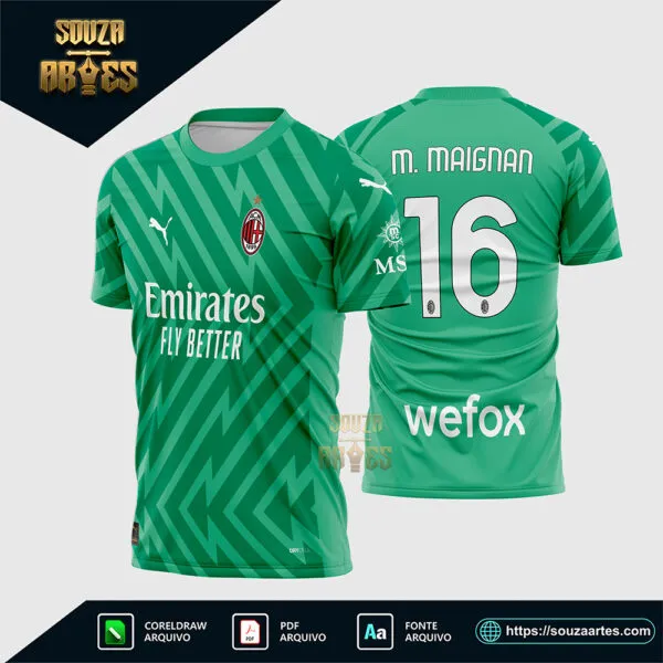 Arte Vetor Camisa AC Milan Goleiro 2023-24 Corel Draw X7 para sublimação