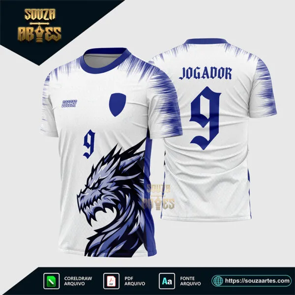 Arte Vetor Camisa Branca Interclasse Dragão Azul Corel Draw X7 para sublimação