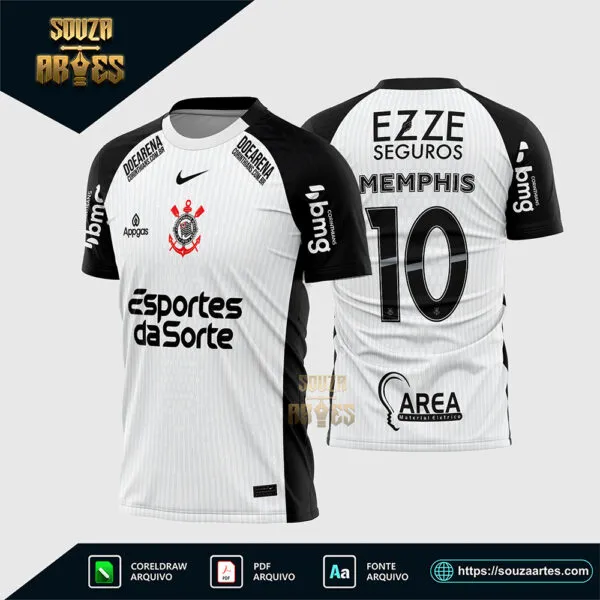 Arte Vetor Camisa Corinthians Titular 2025 - 2026 Corel Draw X7 para sublimação