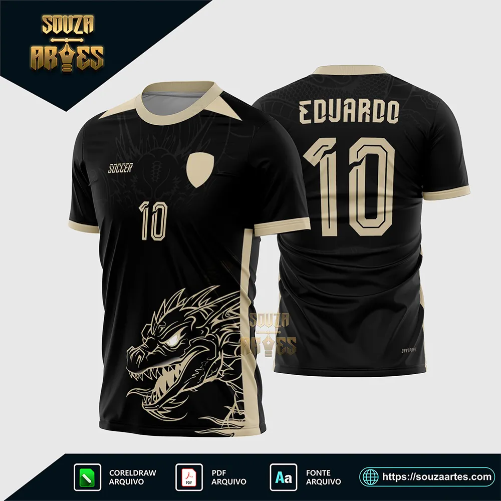 Arte Vetor Camisa Interclasse Dragão Dourado Corel Draw X7 para sublimação